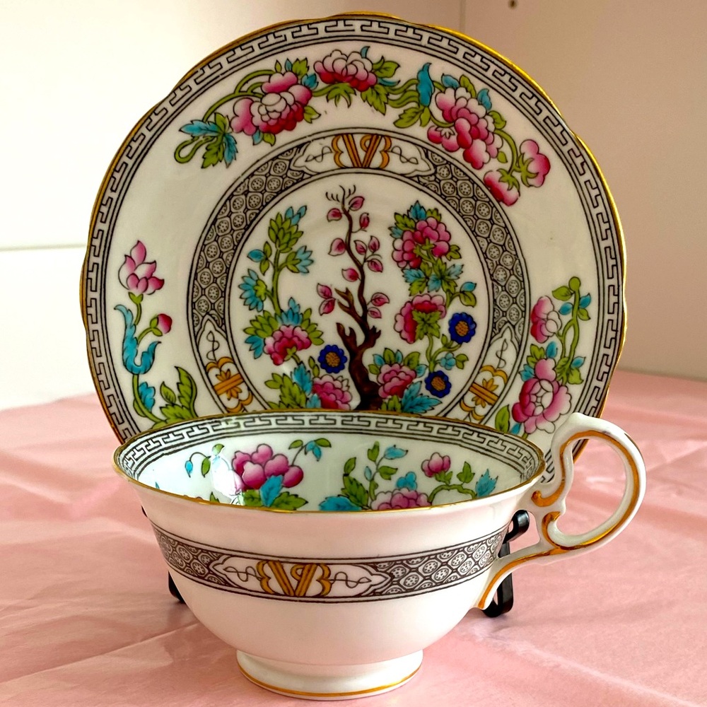 Aynsley Fine Bone China Teacup and Saucer in Pattern “Indian Tree”
